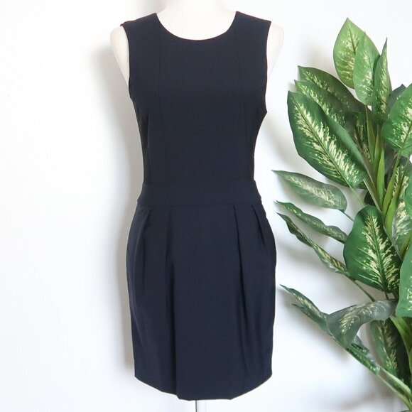 Theory Navy Blue & Black Wool Sleeveless Scoop Neck Mini Sheath Dress Size 2 - Picture 1 of 7